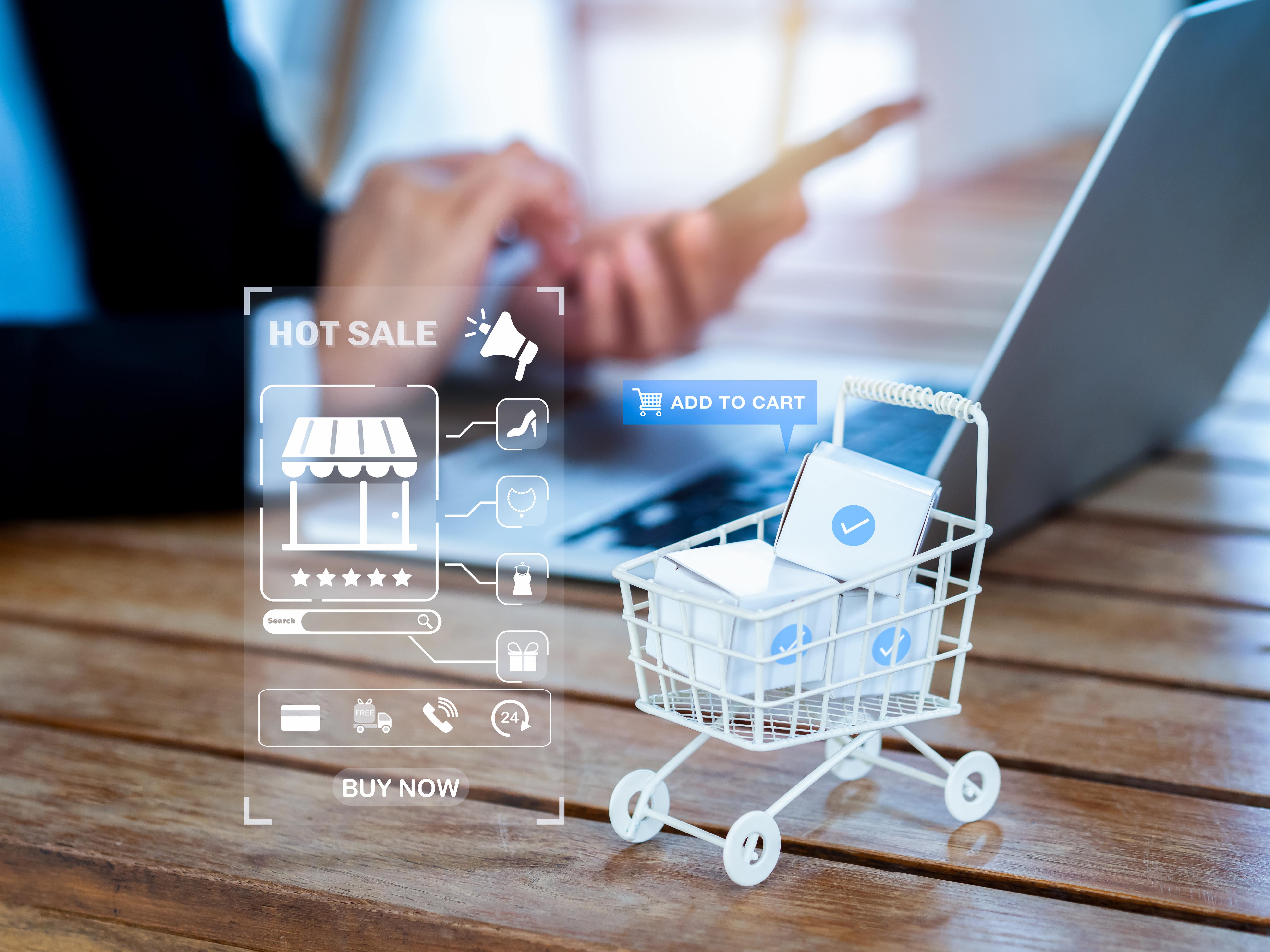 A shopping cart filled with digital products